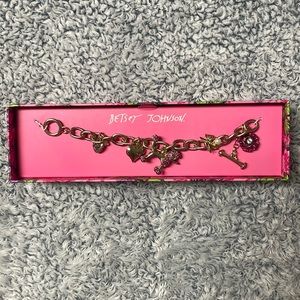 Betsey Johnson Pink Rhinestone Poodle Charm Bracelet